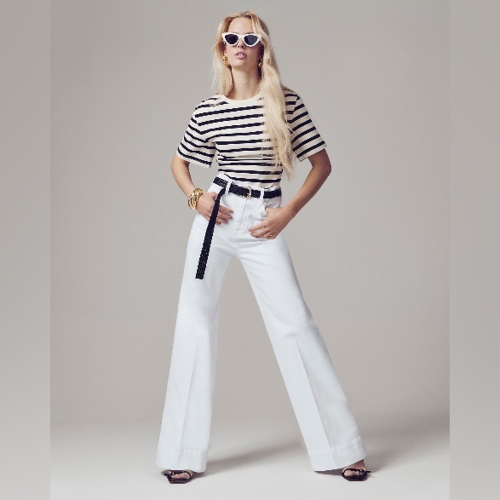 NWT J. Crew Wide-Leg Denim Trouser in White, High Rise, Wide Cuffs Sizes 30 & 32 - Picture 3 of 13